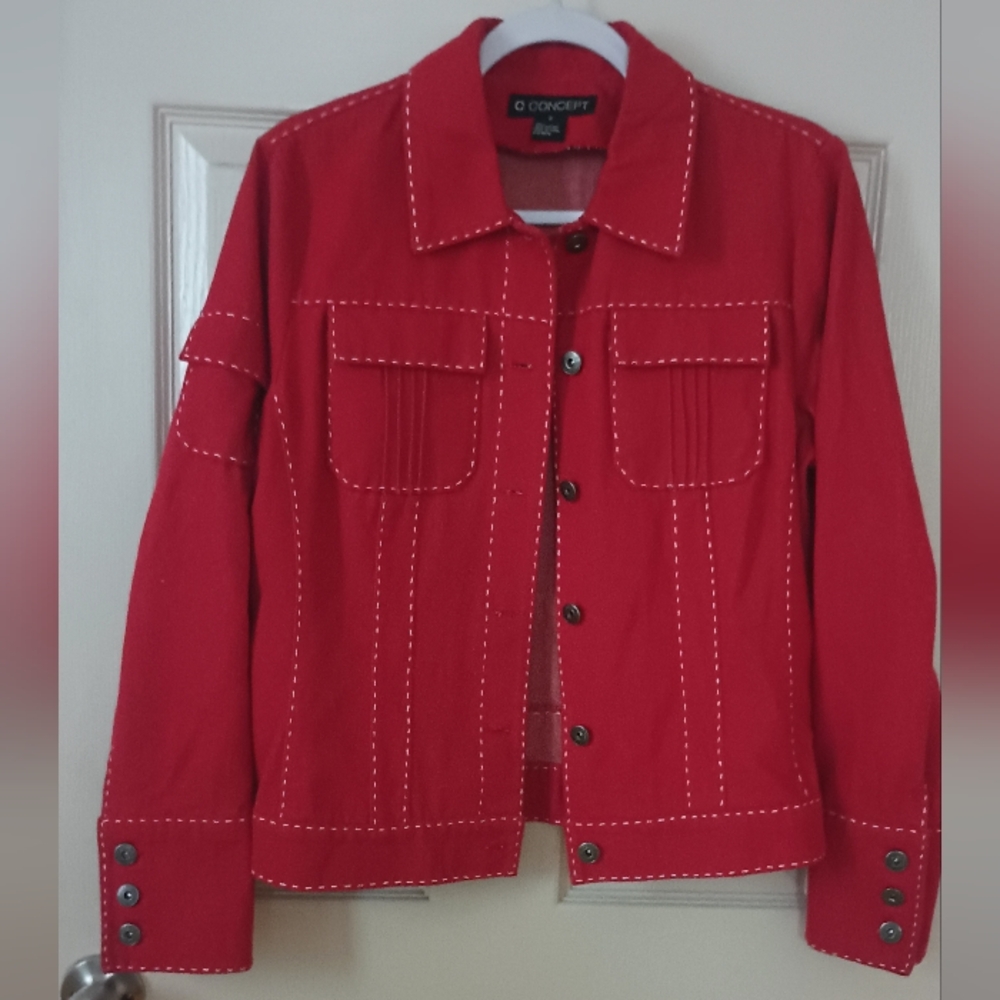 C Concept Women's 8 Red Denim Jacket  Pre-owned Good Condition